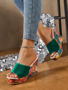 Nuevas sandalias de cuña con plataforma, cómodas y versátiles, de moda para mujer - Verde - Ver 3