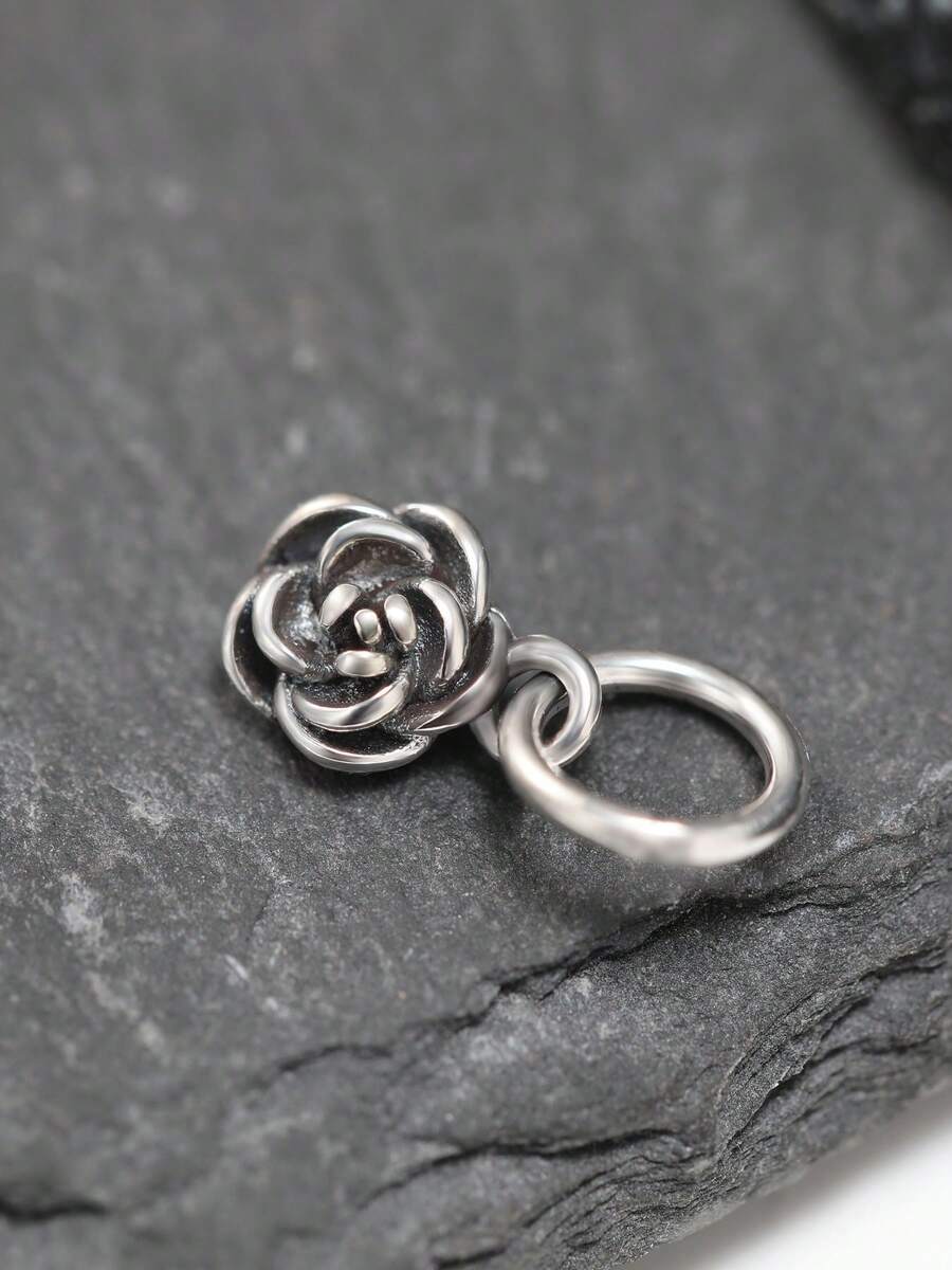 1pc Simple Unique 925 Sterling Silver Mini Rose Charm DIY Pendant Women Fine Jewelry Gift - Silver - View 1