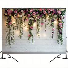 1 Biểu ngữ tiệc trang trí tường hoa thanh lịch, - Hoa hồng tươi và lá xanh tươi trên gạch trắng, Polyester, không cần nguồn điện - Hoàn hảo cho đám cưới, sinh nhật, Giáng sinh và mọi lễ kỷ niệm - Nhiều màu - Xem 3