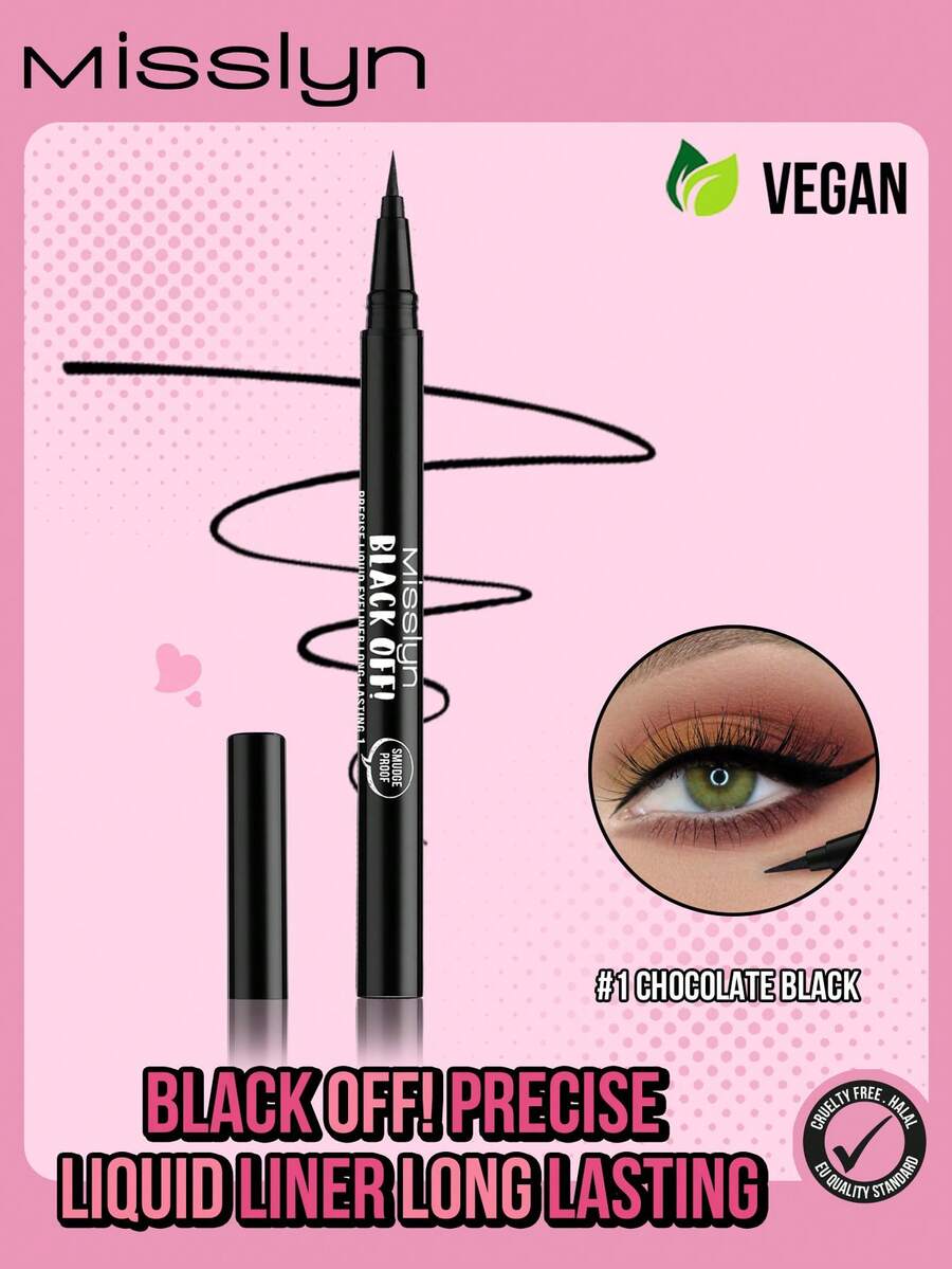 Misslyn BLACK OFF! Precise Liquid Liner Long Lasting, Eyeliner Liquid Liner, Easy Liquid Pen No-Skip Eyeliner, Satin Finish, Waterproof Formula, Eye Liner Makeup, Pitch Black, Waterproof Eyeliner, Y2K Makeup Party Beach Travel Holiday Camping Outdoors Present Rose Fashion Girl New Year Cosmetic Cosplay Best Trip Festivals Color Fancy Campus School Charm Vibe Cny Chinese New Year, Valentine's Day Gift,Vegan,Cruelty Free - màu đen - Xem 1