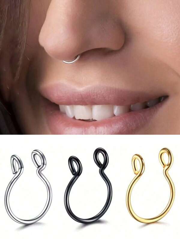 1/3/5Pcs Women's Fake Septum Nose Ring Stainless Steel Hoop Faux Lip Ear Nose Septum Ring Punk Non Piercing Clip On Nose Hoop Ring Body Piercing Jewelry Gift
