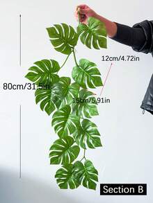 65厘米-180厘米人造悬挂植物假热带植物藤蔓塑料大龟背竹叶子真实触感龟背叶绿色日常用品适用于家庭办公室花园装饰无盆 1 件