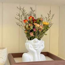 1PC White Resin Face Vase, Female Shape Head Half Body Chest Vase Bohemian Feminism Minimalist Decor Modern Nordic Style Vase For Home Living Room Office Bookshelf Decoration - Face Vase - View 8