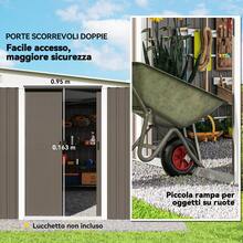 Nhà kho ngoài trời Outsunny có mái dốc, cửa trượt và lỗ thông gió, bằng tôn, 345x280,5x169-201cm - Xám - Xem 6