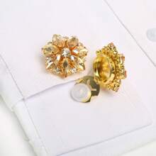 2 أزرار أكمام جذابة بغطاء الزر مزينة براينستون على شكل زهرة لأزرار أطراف القميص بدون خياطة، متعدد الألوان لبدل الأعمال والفساتين والبدلات الرسمية والملابس، هدية عيد الميلاد