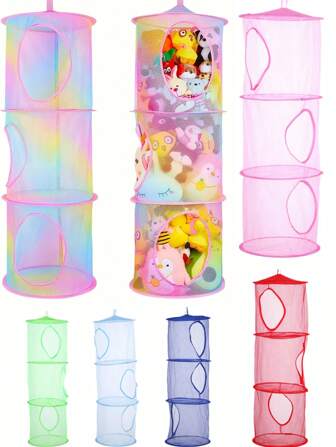 1 件三层可折叠透气网状收纳篮，可爱有趣的客厅和卧室装饰礼物，可存放玩具娃娃、折叠衣服，适用于浴室、卧室和衣柜整理，节省空间，居家旅行必备