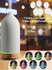 100ML Ceramic Essential Oil Diffuser - Ultrasonic Aromatherapy & Humidifier With 7-Color LED Lights, Auto Shut-Off, Wood Grain Base, 30s/1H/2H Timer | Scent For Home, Office, Yoga