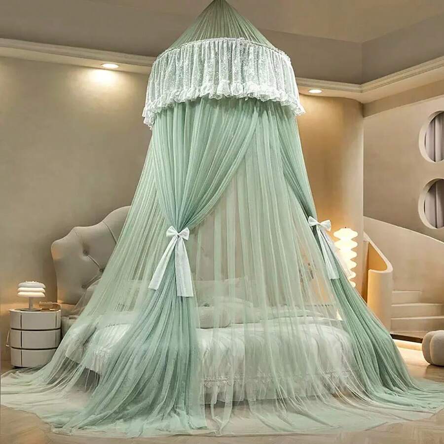 Bed Canopy For Girls & Adults, Round Dome Lace Princess Canopies Netting, Cute Double Layer Bed Canopy Drapes For Decoration, Playing,Reading,Sleepping - Green - View 1
