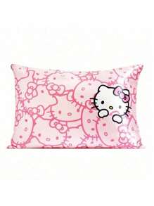 Sanrio 1 Funda de almohada de satén con cierre para el cabello y la piel con diseño de Hello Kitty en color rosa, talla grande suave que la seda, funda de almohada queen, lavable a máquina, sin arrugas, en color rosa con caras de gatitos