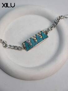 1 pieza Brazalete de moda retro hecho a mano con lazo trenzado, decoración de estrella de piedras preciosas de turquesa multicolor, popular para mujeres