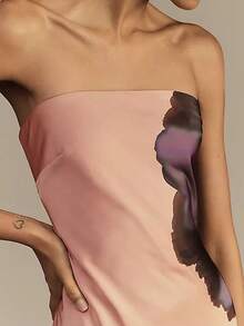 Women Floral Formal Strapless Column Satin Maxi Dress Backless Maxi Long Dresses Y2K Sleeveless Bodycon Tube Summer Sundress - 藕粉色 - 查看 3