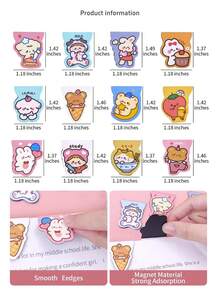 12 件磁性书签套装，卡通兔子熊超可爱磁铁书签页夹，适合儿童独特的阅读礼物学校，学校用品，返校 - 彩色 - 查看 2