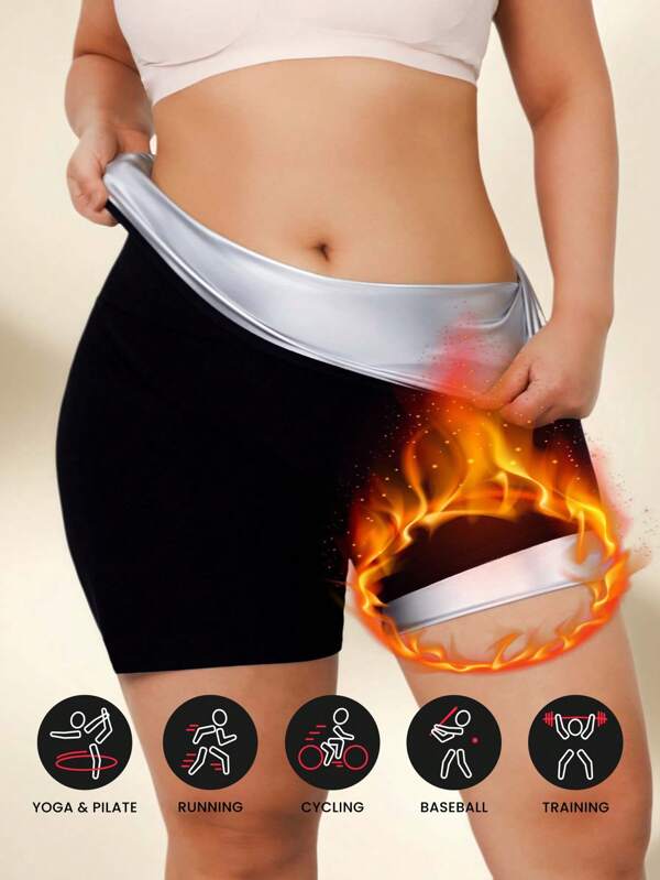 1pc Women Solid Color Sauna Sweat Shorts, Tight-Fitting Workout Training Shaping Pants, Daily Training Running Shorts, High-Waist Fitness Compression Shorts, Sauna Shaping Pants