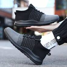 Zapatillas deportivas de tela de malla transpirable estilo calcetín, zapatos casuales de slip-on de altura baja para hombres, nueva colección 2025 - Gris oscuro - Ver 3