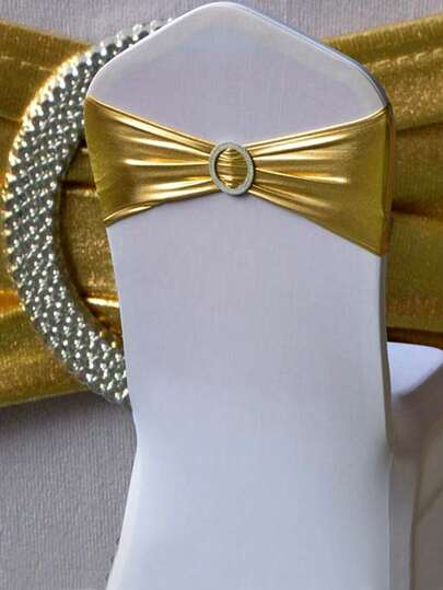 2pcs/10pcs/20pcs Gold Elastic Spandex Chair Sash With Round Buckle, Metal Chair Bow Ribbon, Suitable For Home Gathering, Reception, Party, Wedding, Hotel Event, Birthday Chair Decor