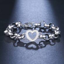 1pc Heart-Shaped Hollow Zirconia Encrusted Bracelet, Versatile Accessories For Women, Suitable For Everyday Wear - ST-95 - View 12