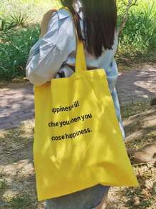 Shoulder Casual Versatile Slogan Print Large Capacity Tote Bag, Artistic Style School Bag & Bookbag For Women Or Students, Perfect For Books, Shopping, Back To School And More