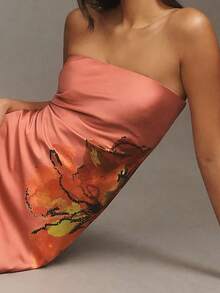 Women Floral Formal Strapless Column Satin Maxi Dress Backless Maxi Long Dresses Y2K Sleeveless Bodycon Tube Summer Sundress - 西瓜粉 - 查看 4