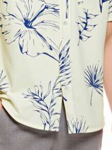 1 pieza Camisa de manga corta ajustada con estampado digital, de verano