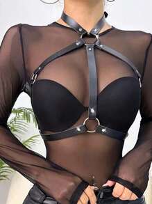 Women's Black Fashion Pentagram With Rivets Decorative Chest Shaping Belt Caged Chest Girdle Gothic Chest Girdle Rivets Caged Bra Valentine's Day Gift Mardi Gras Costume Accessories Sexy Lingerie Sling
