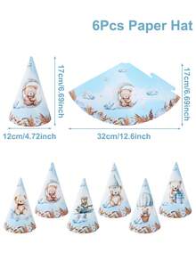 6pcs Blue Teddy Bear Party Hats,Cute Bear Birthday Party Hat Perfect For Birthday Party Celebrations, Photography Photo Prop,Holiday Ornament, Creative Small Gift - Blue Bear - View 5
