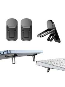 4/2PCS Mini Foldable Laptop Stand, Portable Computer Keyboard Riser With 2 Adjustable Angles, Self-Adhesive Invisible Notebook Stand And Keyboard Lift For Desk
