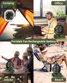 BDQ 20000mAh 1PC Portable Rechargeable Fan - Camping Fan For Tent,Fan 3-In-1 Camping Fan USB Fan With Light & Remote For Indoor,Cordless Fan Can Be Hung Upsde Down,Outdoor, Tent, Travel, BBQ, Fishing, Jobsite - xanh quân đội - Xem 8