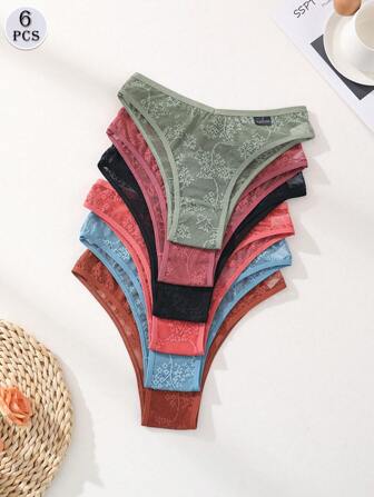 6 PCS Women's Sexy Lace Splicing Bikini Panties V-Waist Seamless Ladies Briefs Comfortable Sports Underwear Lingerie