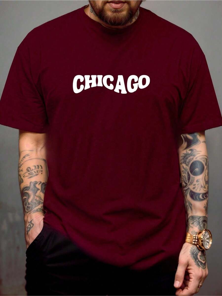 Chicago City T-Shirt City Of Legends Fashion Streetwear Men Urban Style Premium Cotton Shirt - Maroon - View 1