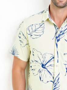1 pieza Camisa de manga corta ajustada con estampado digital, de verano