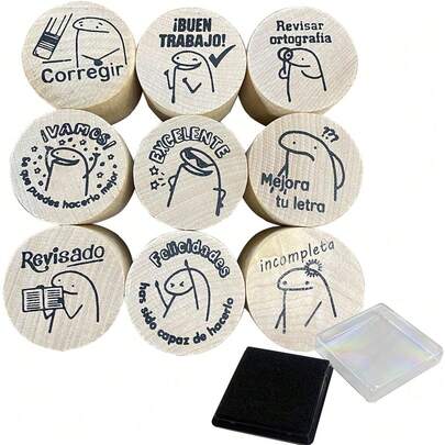 Set de 9 sellos de plástico autoimprimibles de dibujos animados para regalar en fiestas, en el aula, para Pascua, Halloween, Navidad, etc.