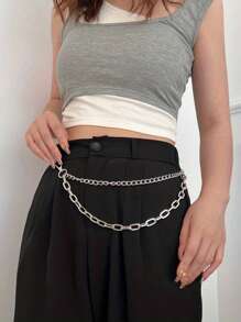 1pc Minimalistic Metal Chain Double Layer Waist Chain, Punk Street Style Belt Chain Suitable For Daily Outfit