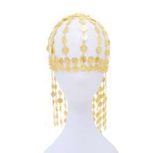 1 pièce Nouveau accessoire de danse de coiffe de pièce de monnaie du Moyen-Orient arabe, serre-tête à long franges exagéré pour femmes, couleur or