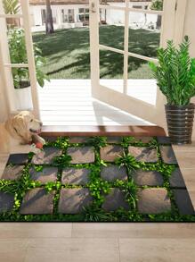 1PC Realistic Park Pavement Printed Doormat, Lightweight Super Thin Anti-Slip Floor Mat, Decorative Entrance Mat, Plush Velvet Easy Care, Trimable, Dirt-Resistant, Washable, Ironable, Indoor/Outdoor Welcome Carpet, Home Decor Floor Mat
