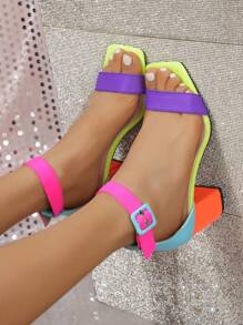 Colorful Summer - New Thick Heel High Heels, Strap Peep Toe Design High Heel Sandals, Comfortable To Wear, Suitable For Daily Wear, Office, Dates, Vacation And Summer Activities