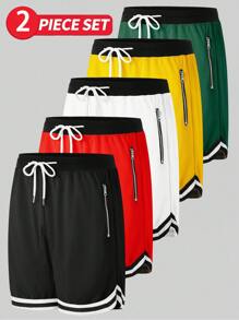 2 STÜCKE, Herrenshorts, Herrenshorts, Lässig, Trainingsshorts, Jersey-Herren, Reißverschluss-Tasche, Sportkleidung Herren, Athletikshorts, Fitnessshorts, Kordelzug-Taille, Basketballshorts, elastisch leichte Jogginghose, perfekt für Basketball, Baseball, Workout, Laufen, Training, Fitness, Outdoor, Vatertagsgeschenk
