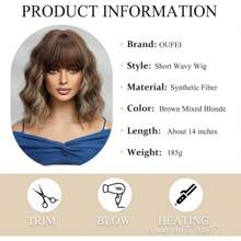OUFEI Brown Wigs Women Short Wavy Wig With Bangs Natural Synthetic Hair Heat Resistant Wigs Daily Party Cosplay Wear