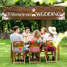 1pc Rustic Wooden Welcome To Our Wedding Banner, Polyester, Indoor & Outdoor Decor, Multi-Purpose, Festive Garden & Lawn Decoration, No Power Needed Party Banner
