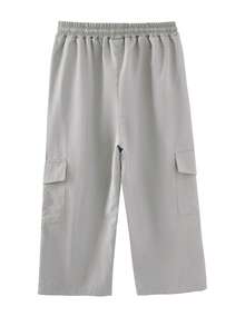 Women's Casual Versatile Cargo Drawstring Capri Pants - Light Grey - View 2