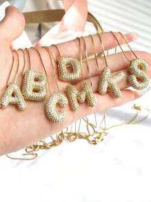 MECYLIFE 1pc Micro-Inlaid Cubic Zirconia Bubble Letter Necklace With 26 Letters Pendant