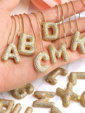 MECYLIFE 1 pieza Collar con colgante de letras del abecedario incrustadas con circonita cúbica con efecto de burbuja