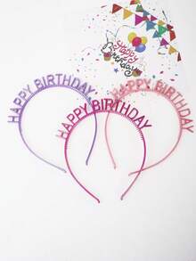 3pcs Random Birthday Party Hair Hoop, Metallic Plastic Birthday Hair Hoop For Party Back To School Valentine Day - Multicolor - View 11