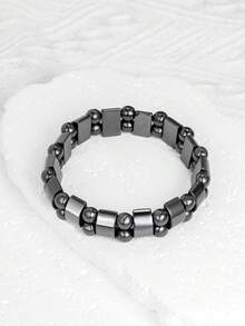 1PC Hematite Bracelet Balance Bracelet For Men Women, Handmade Natural Gemstone Beaded Stretch Elastic Healing Bracelets, Gifts For Families/Friends/Lovers - Black - View 5