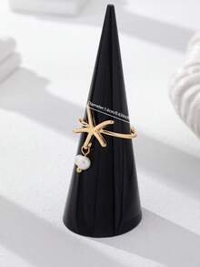 1 Pc Starfish Ring With Fresh Water Pearl Charm/Women Minimal Starfishes Rings Jewelry For Summer Vacation - Multicolor - View 3