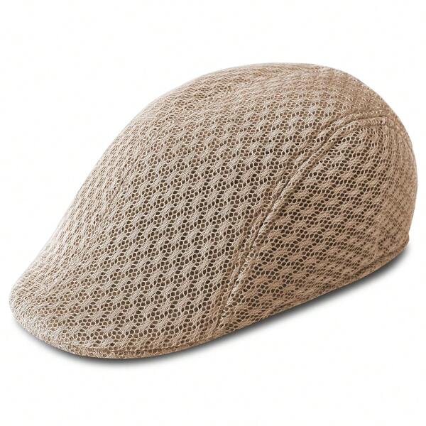 Solid Mesh Gatsby Cap Men's Ivy Hat Golf Driving Summer Sun Flat Cabbie Newsboy