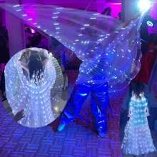 LED Butterfly Wing Cloak, Suitable For Celebration, Party, Easter, Wedding, Performance, Nightclub, Stage Show, Modeling, Comes With Wand, 3 AA Battery Powered, Fits Adult Size 59-68 Inches, Teens Size 43-55 Inches