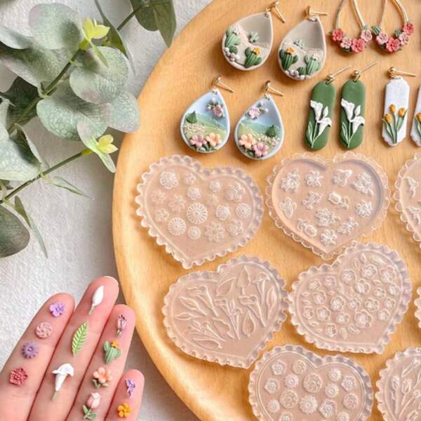 Heart Shape Plant Series Polymer Clay Silicone Mold - High Precision Mini Mold - For Handmade Polymer Clay Earrings, Pendants, Decorations