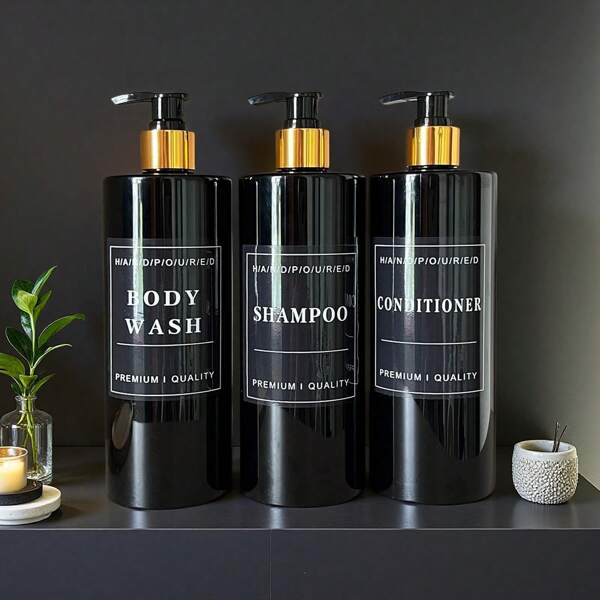 Bathroom Dispensers 3 Packs Minimalist Plastic Bathroom Dispenser Bottles Unscented Shampoo Conditioner Body Wash Containers