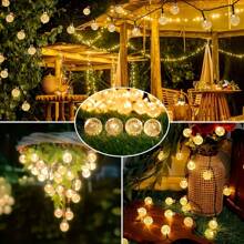 Solar Light String With Crystal Ball Design - Energy Saving Outdoor Garden Decor String Lights, 20/50/100 LED Lights With Multiple Components, Semi-Recessed Installation, Button Control, Detachable Fixtures, Recessed, Plastic Lampshade, Rechargeable Ni-Cad Battery - Ideal For Wedding, Party, Courtyard, Garden, Christmas And Halloween Celebrations