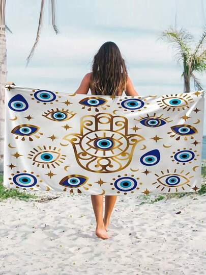 1 Stück, Augen Muster Strandtuch - Extrem weiches Gestrick Gewebe, 260 g/m², Cartoon Thema moderner Stil, rechteckig, schnelltrocknend für Schwimmen und Reisen, geeignet für Herren und Damen, ideal für Strand, Pool, Yoga, Camping